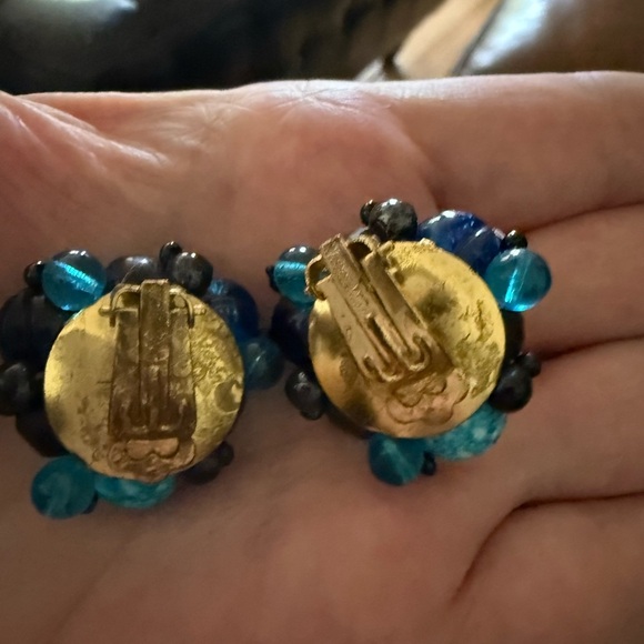 Vintage signed West Germany Blue and Gold clip on Earrings - Picture 4 of 4